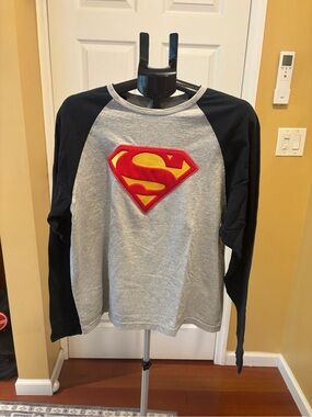 Vintage 90’s Superman Logo Raglan Long Sleeve Shirt - Gray & Black